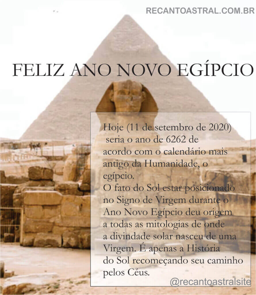 esfinge e pirâmide com text osobre o ano novo egípcio que é em 11 de setembro - quando o Sol nasce de uma virgem